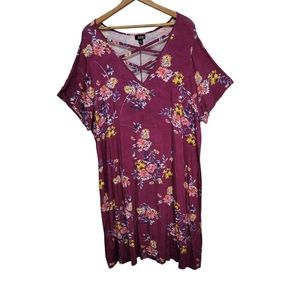 A.N.A. Purple Floral V-neck Cross Strap Short Sleeve Dress Size 2X